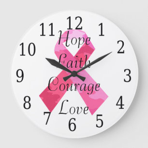 Pink Camouflage Ribbon Faith Clock Große Wanduhr