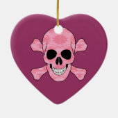 Pink Camouflage Skull and Crossbone Heart Ornament (Hinten)