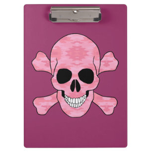 Pink Camouflage Skull and Crossbones Clipboard Klemmbrett