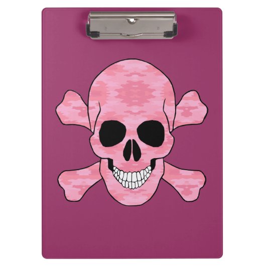 Pink Camouflage Skull and Crossbones Clipboard Klemmbrett (Vorderseite)