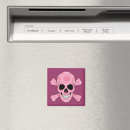 Pink Camouflage Skull and Crossbones Magnet (In Situ (Geschirrspüler))