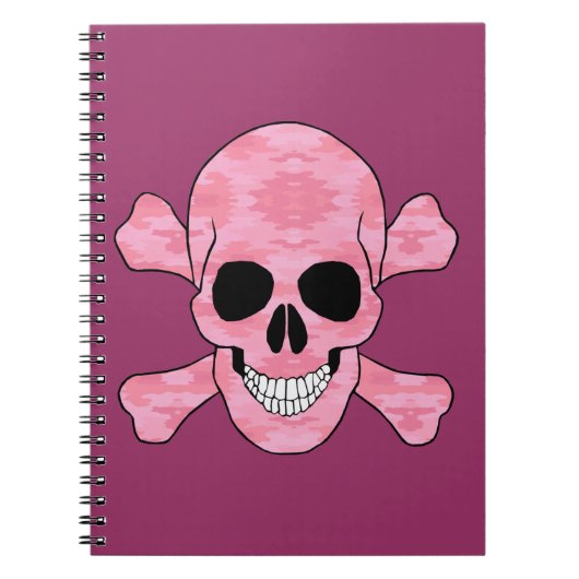 Pink Camouflage Skull and Crossbones Notebook Notizblock (Vorderseite)