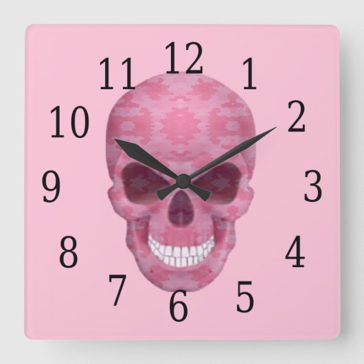 Pink Camouflage Skull Clock Quadratische Wanduhr (Vorderseite)