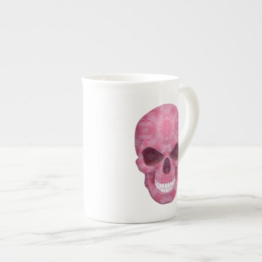 Pink Camouflage Skull Knochen China Tasse (Vorderseite Rechts)