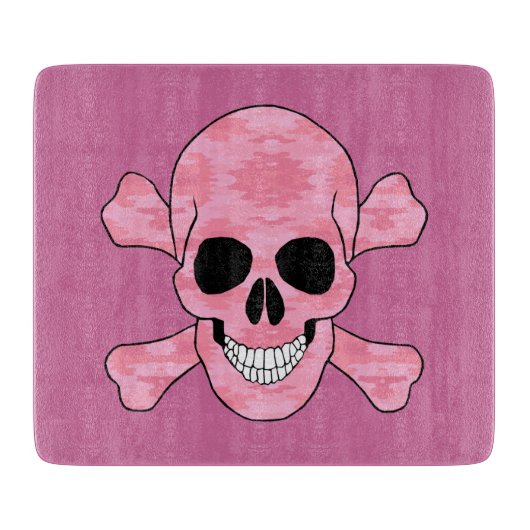 Pink Camouflage Skull und Crossbones Cutting Board Schneidebrett (Vorderseite)
