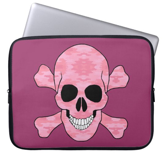 Pink Camouflage Skull und Crossbones Laptop-Sieb Laptopschutzhülle (Vorderseite)