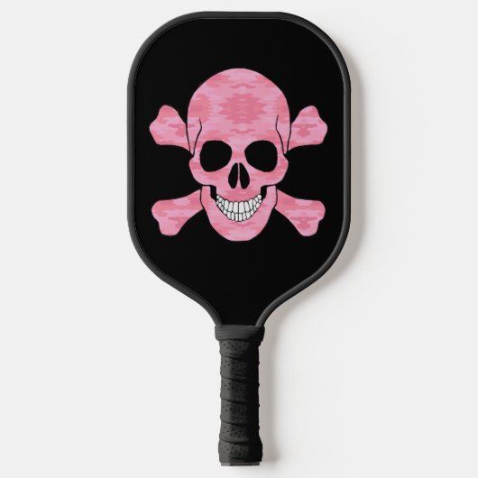 Pink Camouflage Skull und Crossbones Pickleball Schläger (Vorderseite)
