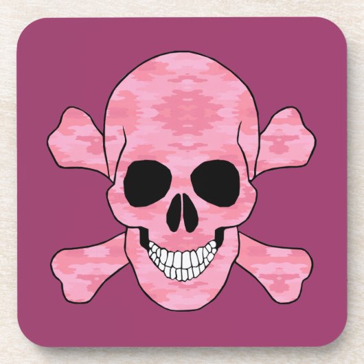 Pink Camouflage Skull und Crossbones Untersetzer (Vorderseite)