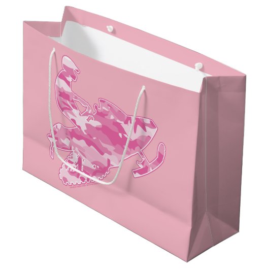Pink Camouflage Snowmobiler Große Geschenktüte (Vorderseite Schrägansicht)