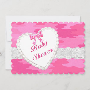 Pink Camouflage Spitzen Herzrasen Kinderdusche Ein Einladung