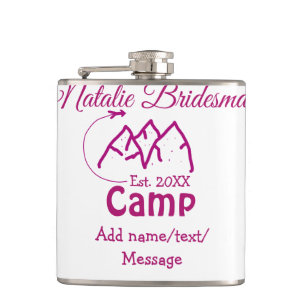 Pink Camp Bridesmaid geben Name Datum Jahr Bachelo Flachmann