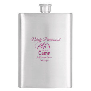 Pink Camp Bridesmaid geben Name Datum Jahr Bachelo Flachmann