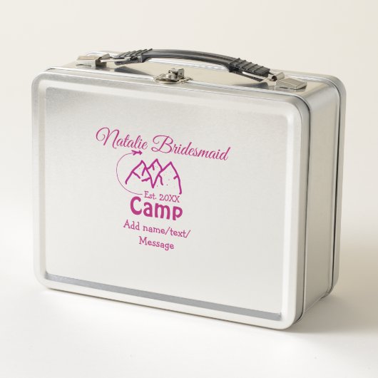 Pink Camp Bridesmaid geben Name Datum Jahr Bachelo Metall Brotdose (Vorderseite)
