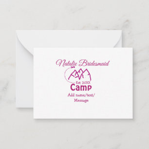 Pink Camp Bridesmaid geben Name Datum Jahr Bachelo Mitteilungskarte