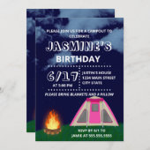 Pink Camp-out Geburtstagsparty Einladung (Vorne/Hinten)