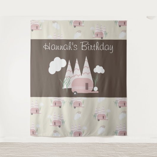 Pink Camper Camping Geburtstagsparty Wandteppich (Vorderseite)