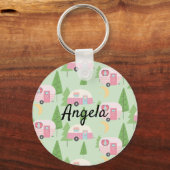 Pink Campers Adorable Woods Camping Muster Schlüsselanhänger (Vorderseite)