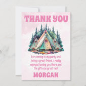 Pink Camping Sleepover Party Danke Karte (Vorderseite)