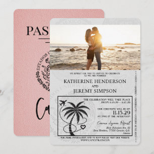 Pink Cancun Passport Wedding Einladung