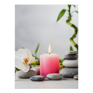 Pink Candle and Orchid - Zen Still Life Decor Poster