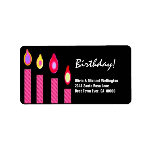 Pink Candles Birthday Adressaufkleber (Vorne)