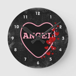Pink Candy Angel Herz - Valentine Design 2 Runde Wanduhr