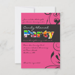PINK CANDY Bat Mitzvah Einladung Party Card