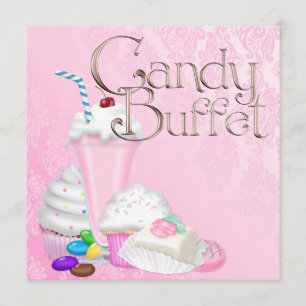 Pink Candy Buffet Party wird zu: Rosa Süßigkeiten- Einladung