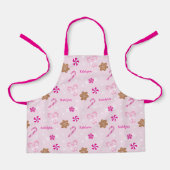 Pink Candy Cane Bow Gingerbrei Snowflake Name Schürze (Vorderseite)
