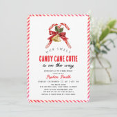 Pink Candy Cane Cutie Girl Baby Shower Einladung (Stehend Vorderseite)