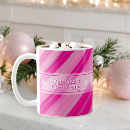Pink Candy Cane Streifen Schneeflocken Cocoa hinzu Kaffeetasse