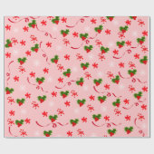 Pink Candy Cane und Red Ribbon Weihnachtsberries Geschenkpapier (Flach)