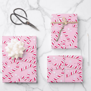 Pink Candy Cane Weihnachten Geschenkpapier Set