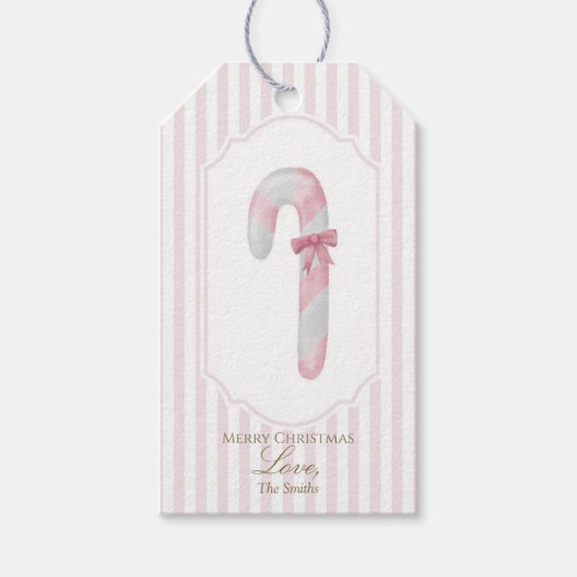 Pink Candy Cane Weihnachtsgeschenk Tag Geschenkanhänger (Vorderseite)