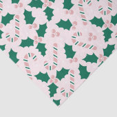 Pink Candy Canes and Holly Blätter Pattern Seidenpapier (Detail)