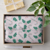 Pink Candy Canes and Holly Blätter Pattern Seidenpapier (Geschenk)