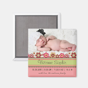Pink Candy Daisies Foto Birth Announcement Magnet