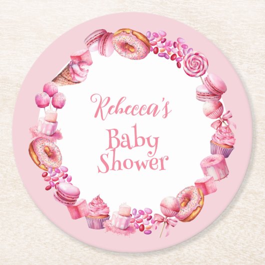 Pink Candy Frame Girl Baby Shower Runder Pappuntersetzer (Vorderseite)