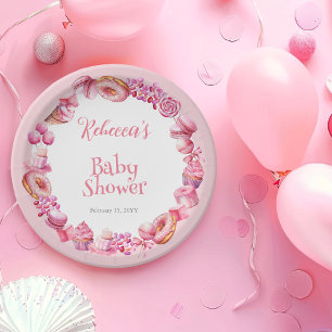 Pink Candy Frame Girl Babydusche Pappteller