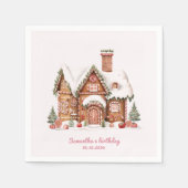 "Pink Candy Gingerbrot Haus Geburtstag Serviette (Vorderseite)