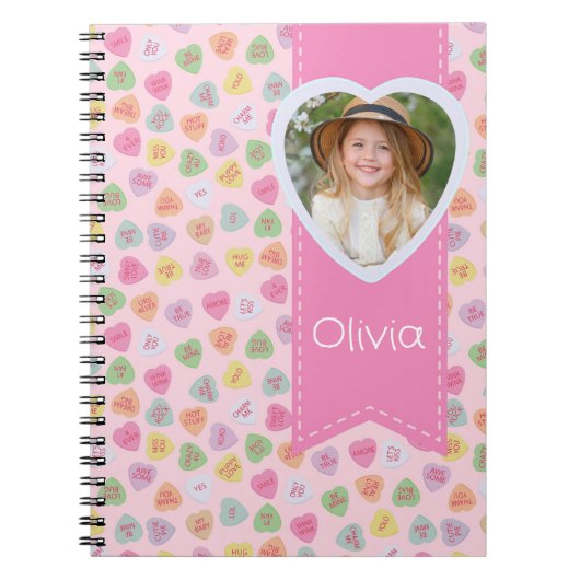 Pink Candy Hearts Foto Spiral Notebook Notizblock (Vorderseite)