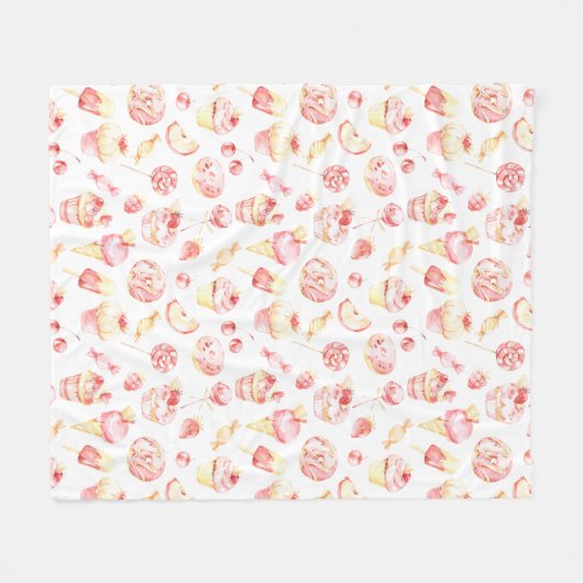 Pink Candy Pattern Fleece Blanket (Vorderseite (Horizontal))