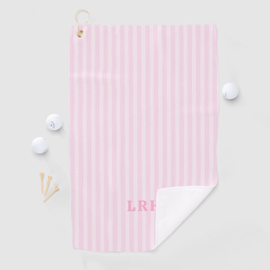 Pink Candy Stripe Design Tiny Initials Monogram Golfhandtuch (Insitu)