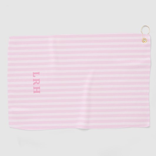 Pink Candy Stripe Design Tiny Initials Monogram Golfhandtuch (Horizontal)