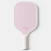 Pink Candy Stripe Design Tiny Initials Monogram Pickleball Schläger (Rückseite)