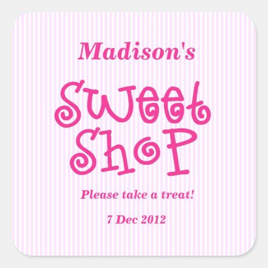Pink Candy Stripe Sweet Shop Aufkleber (Vorderseite)