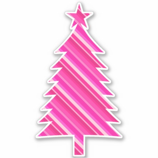 Pink Candy Striped Christmas Tree Aufkleber (Vorderseite)