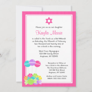 Pink Candy Stripes Bat Mitzvah Einladungen