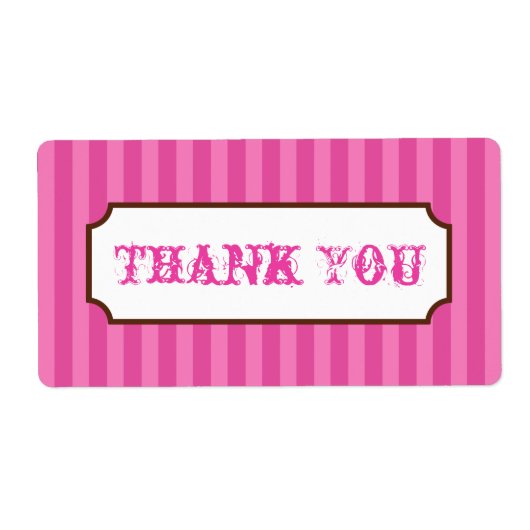 Pink Candy Stripes Danke Party Business Labels (Vorne)