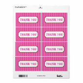 Pink Candy Stripes Danke Party Business Labels (Vorne)